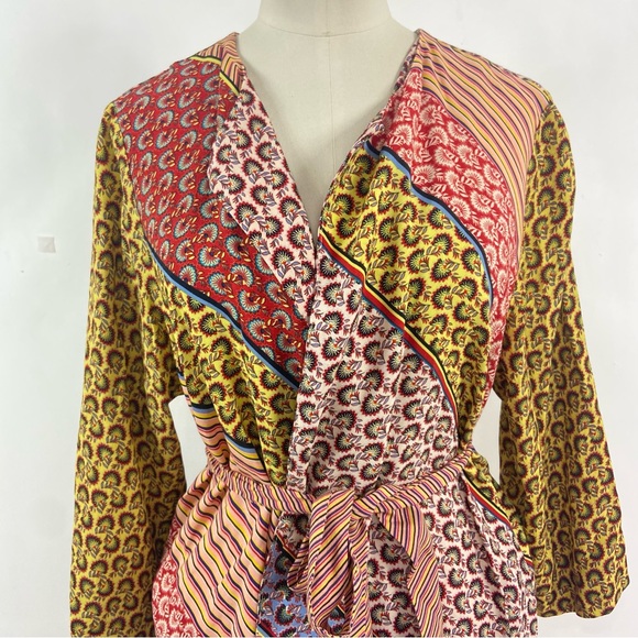 Cabi Poet BOHO Patchwork Kimono Style Duster Tie Closure Pockets. Size small - Picture 2 of 11